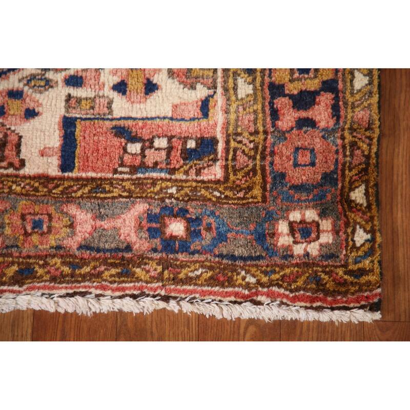 Geometric Heriz Persian Vintage Runner Rug Hand-Knotted Wool Carpet - 3'3"x 11'2"
