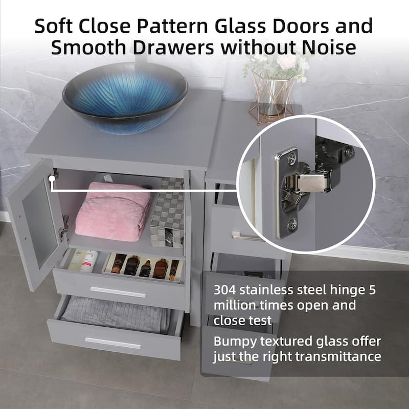 72" Bathroom Vanity Set Glass Ceramic Vessel Sink Side Cabinet Combo