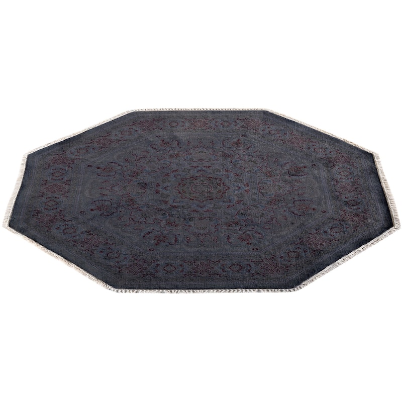 Overton Hand Knotted Wool Vintage Inspired Modern Contemporary Overdyed Gray Octagon Area Rug - 4' 4" x 4' 5"