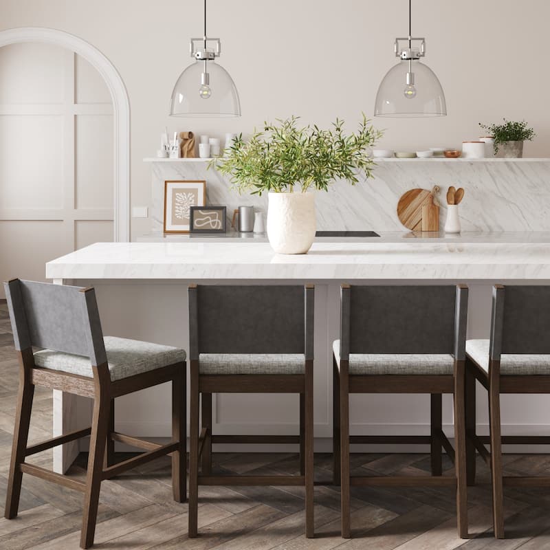 Nathan James Linus Modern Upholstered Bar Stool with Back and Solid Rubberwood Legs