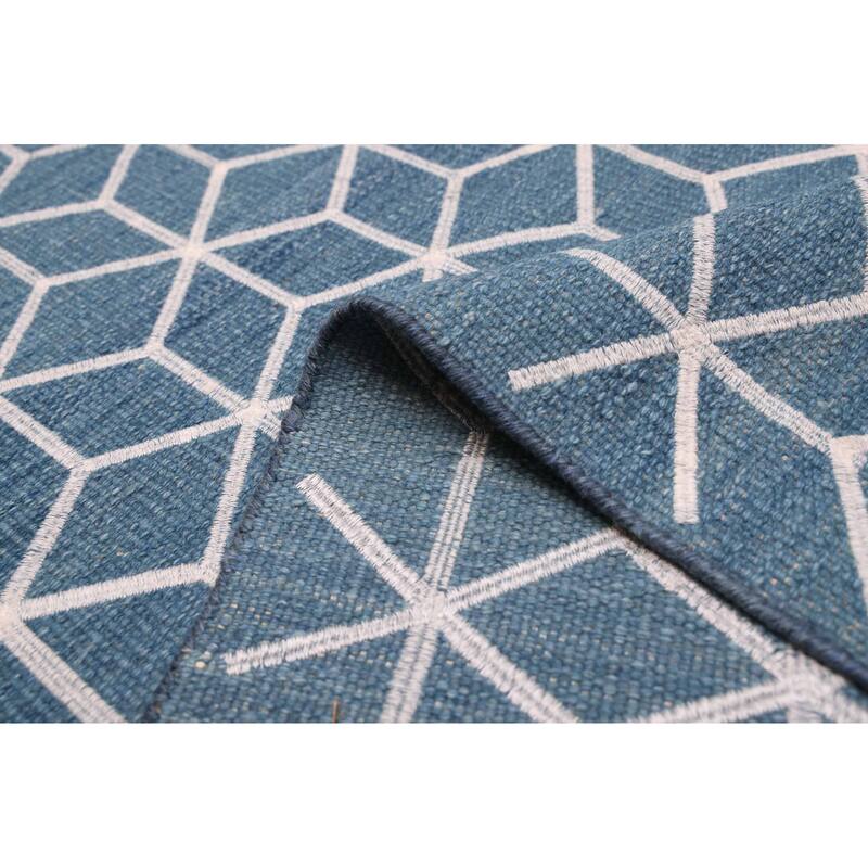 ECARPETGALLERY Flat-Weave Marrakech Dark Blue Wool Kilim - 5'1 x 7'8