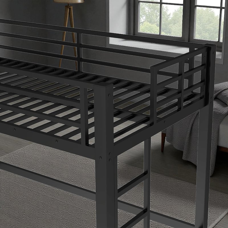 Twin/Twin XL/Full/Queen Size Metal Loft Bed with Guardrails and Dual Ladders, Space-Saving Loft Bed Frame for Bedroom or Dorm
