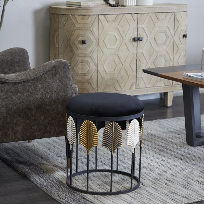 Metal Leaf Embossed Accent Table with Hollow Center - Black - Roche River Decor