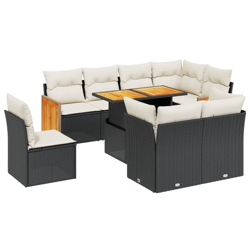 vidaXL Patio Sofa Set with Cushions Outdoor Furniture 9 Piece Poly Rattan