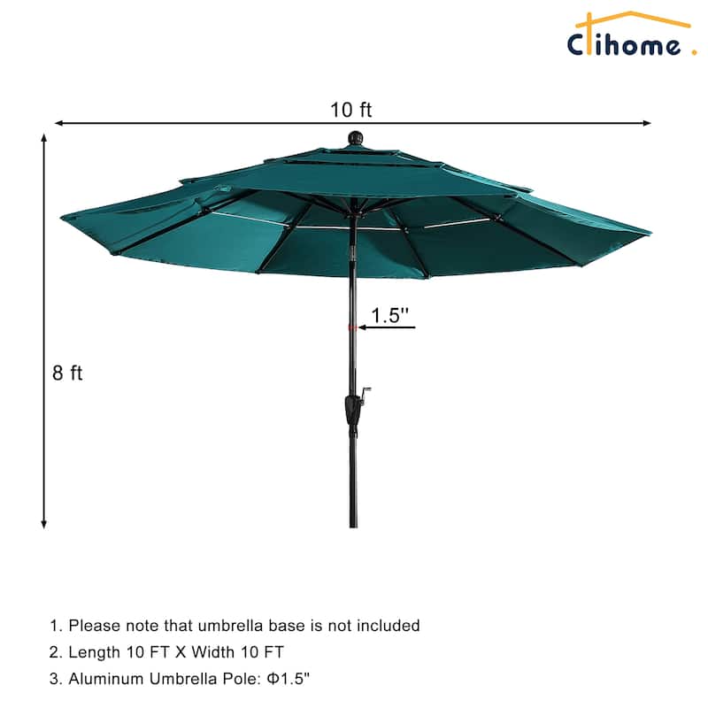 Clihome 10FT 3-Tiers Vented Round Market Umbrella with Crank Lift