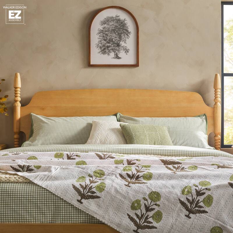 Walker Edison Easy Assembly Solid Wood King Bed with Wood-Turning Detail