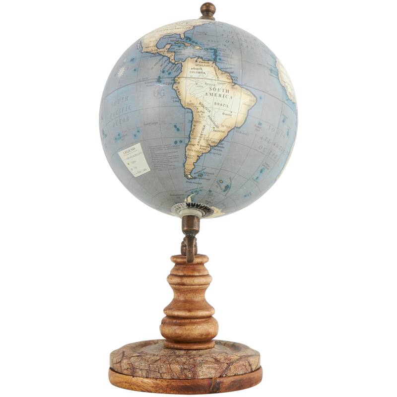 Plastic Globe with Wood Base - Brown - Roche River Decor - 5"W x 5"L x 10"H