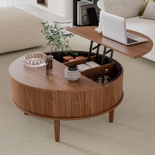 Fluted Lift Top Coffee Table with Storage, Mid Century Modern Center ...
