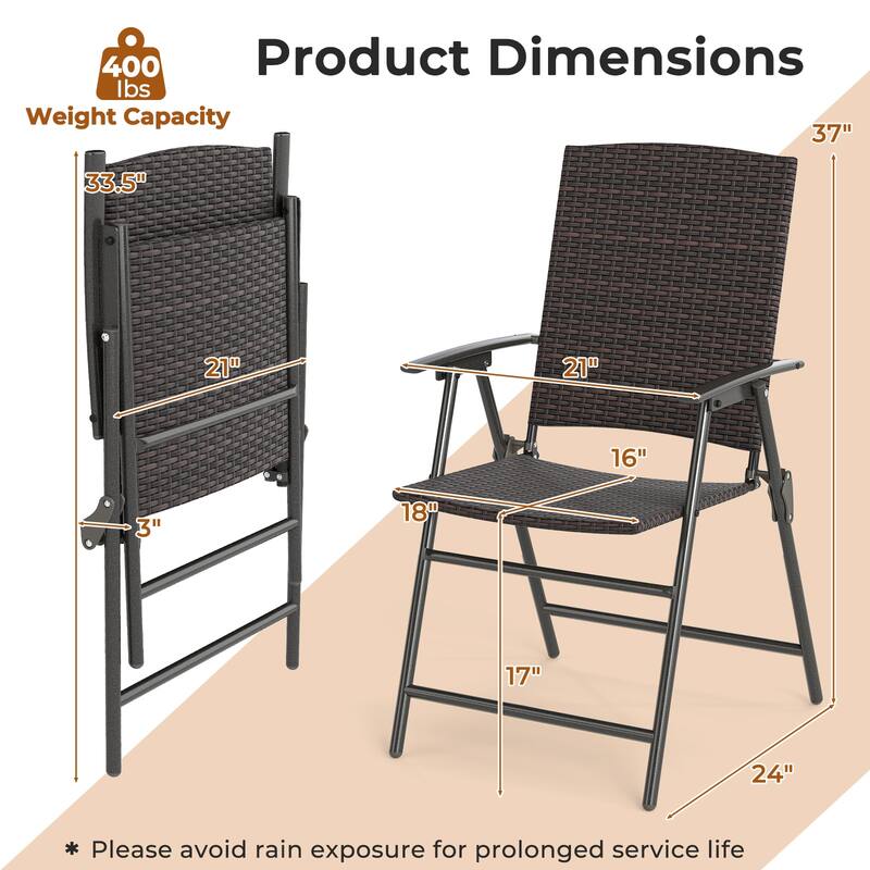 Patio PE Wicker Dining Chairs with Armrests and Metal Frame-Set of 2