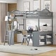 preview thumbnail 19 of 52, Solid Wood Loft Bed with Bulit-in U-shaped Desk and 2 Drawers, Full Size Loft Bedframe with Storage Shelves and Tri-fold Mirror Grey