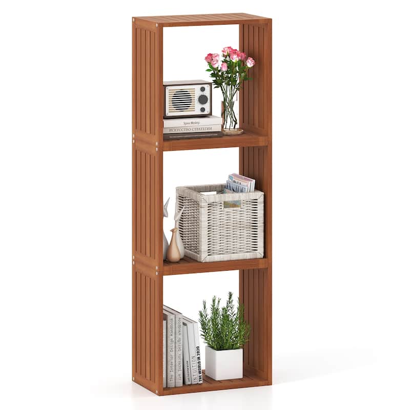 Teak Solid Wood 3 Cube Bookcase Shelves for Storage and Display - 11.5" x 19.5" x 19.5" - Teak