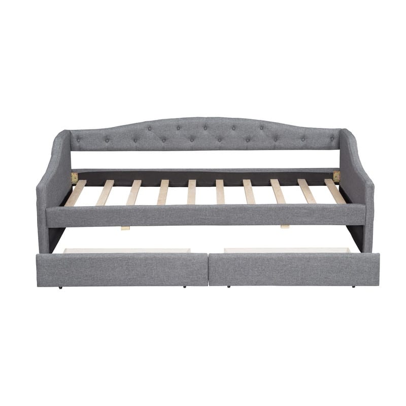 Twin XL Size Daybed with LED Belt and 2 Storage Drawers, Upholstered Daybed Frame Sofa Bed with Slats Support for Bedroom