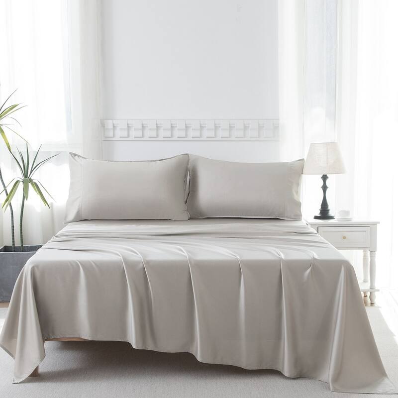 400TC Cooling Sheet Set, Sateen Weave 4 Piece Bedding with 16 Inch Deep Pocket Fitted Sheet - Khaki - Full