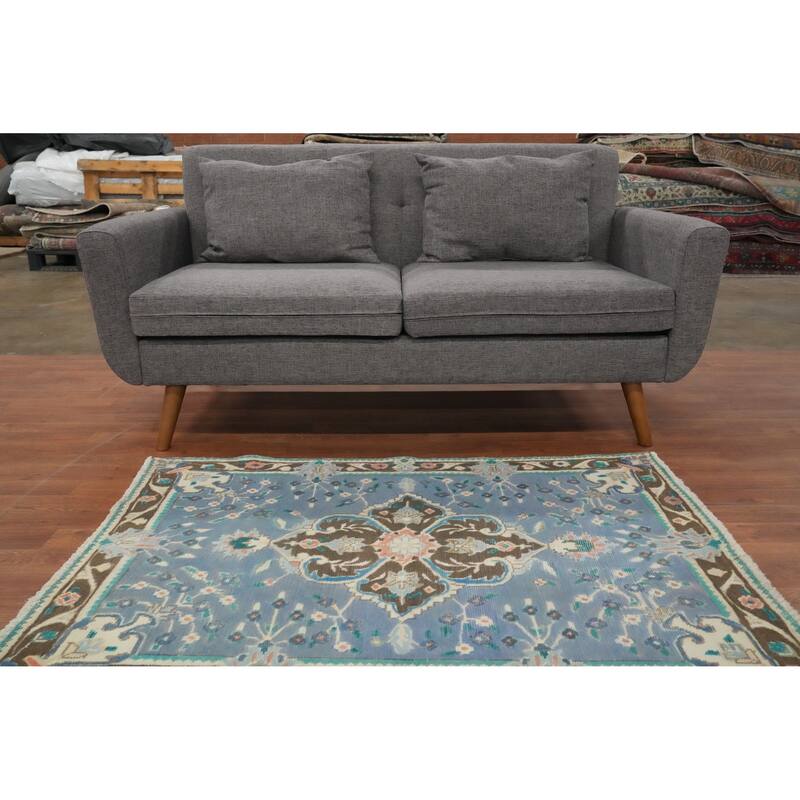 Hand Knotted Oriental 100% Wool Carpet Traditional Floral Purples Tabriz Area Rug - 4' 5'' X 3' 0''