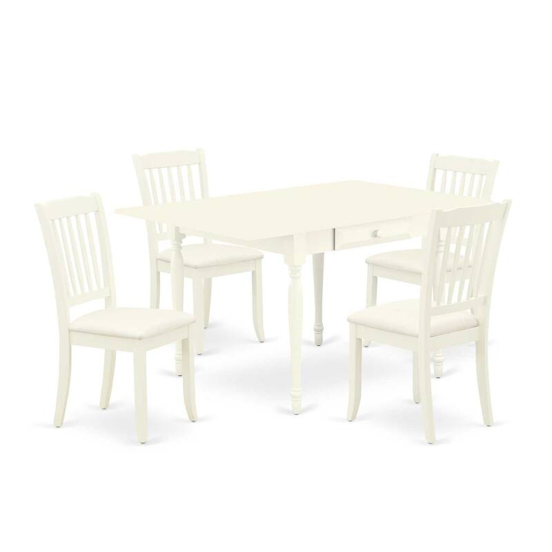 HomeStock 5-Pc Linen White Finish Solid Wood Top - Dining Room Set with Dropleaf - Seats 4