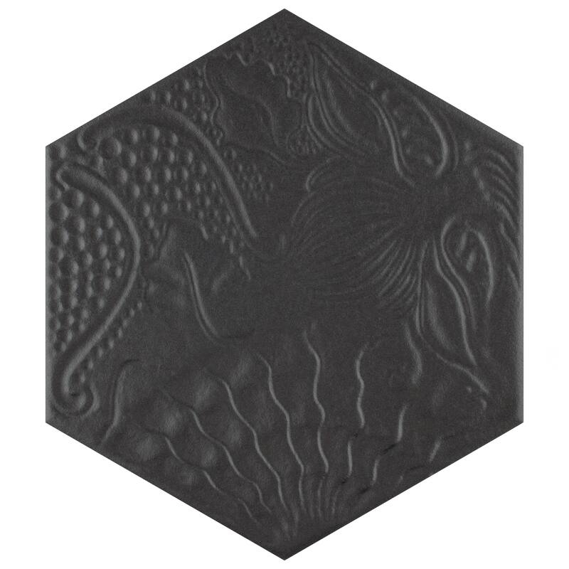 Merola Tile Gaudi Hex Black 8-5/8" x 9-7/8" Porcelain Floor and Wall Tile