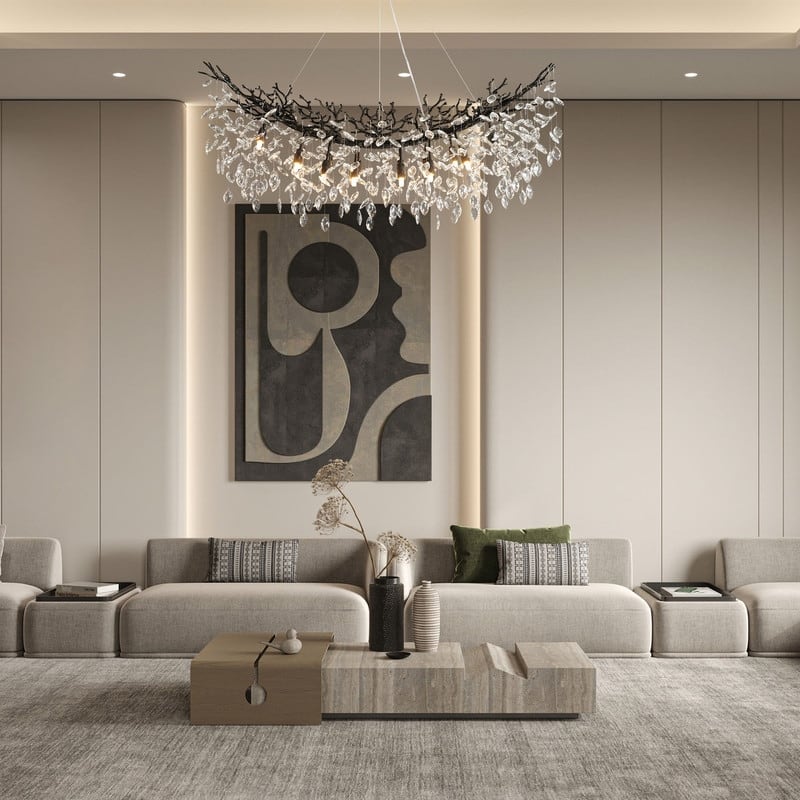 Modern Branch Crystal Linear Chandelier, 1100-1830mm Dining Pendant Light