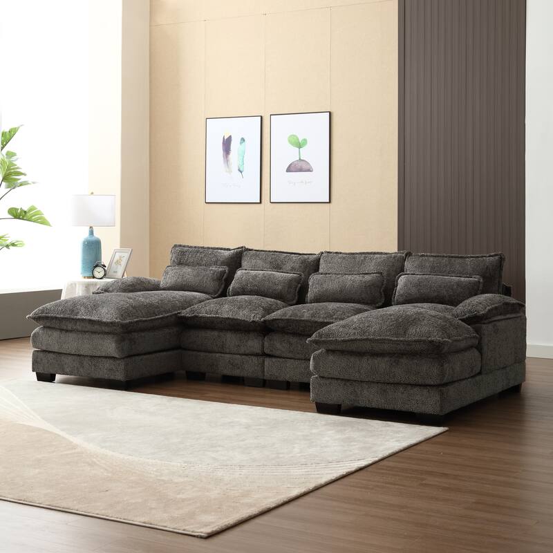 Grey 110.63'' U-Shaped 6 Seater Sectional Sofa with Ottomans, Spacious and Durable Design for Living Room Comfort - Gray