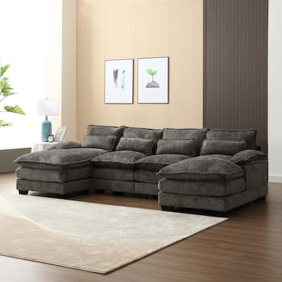 Grey 110.63'' U-Shaped 6 Seater Sectional Sofa with Ottomans, Spacious and Durable Design for Living Room Comfort