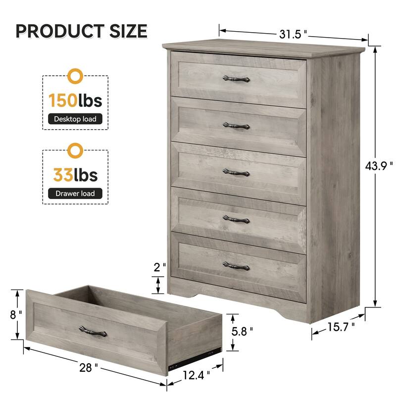 5/6 Drawer Dresser, Modern Wood Storage Chest Organizer for Clothes, Bedroom