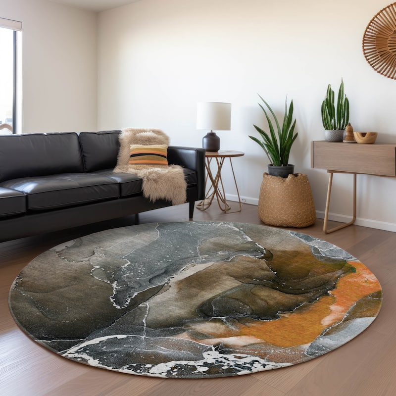 Premium Washable Super Soft Abstract Contemporary Mayfield Rug - Orange - 8' x 8' - Round