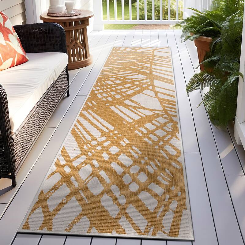 World Rug Gallery Nature Inspired Tropical Indoor/Outdoor Area Rug - 2' x 7' Runner - Yellow
