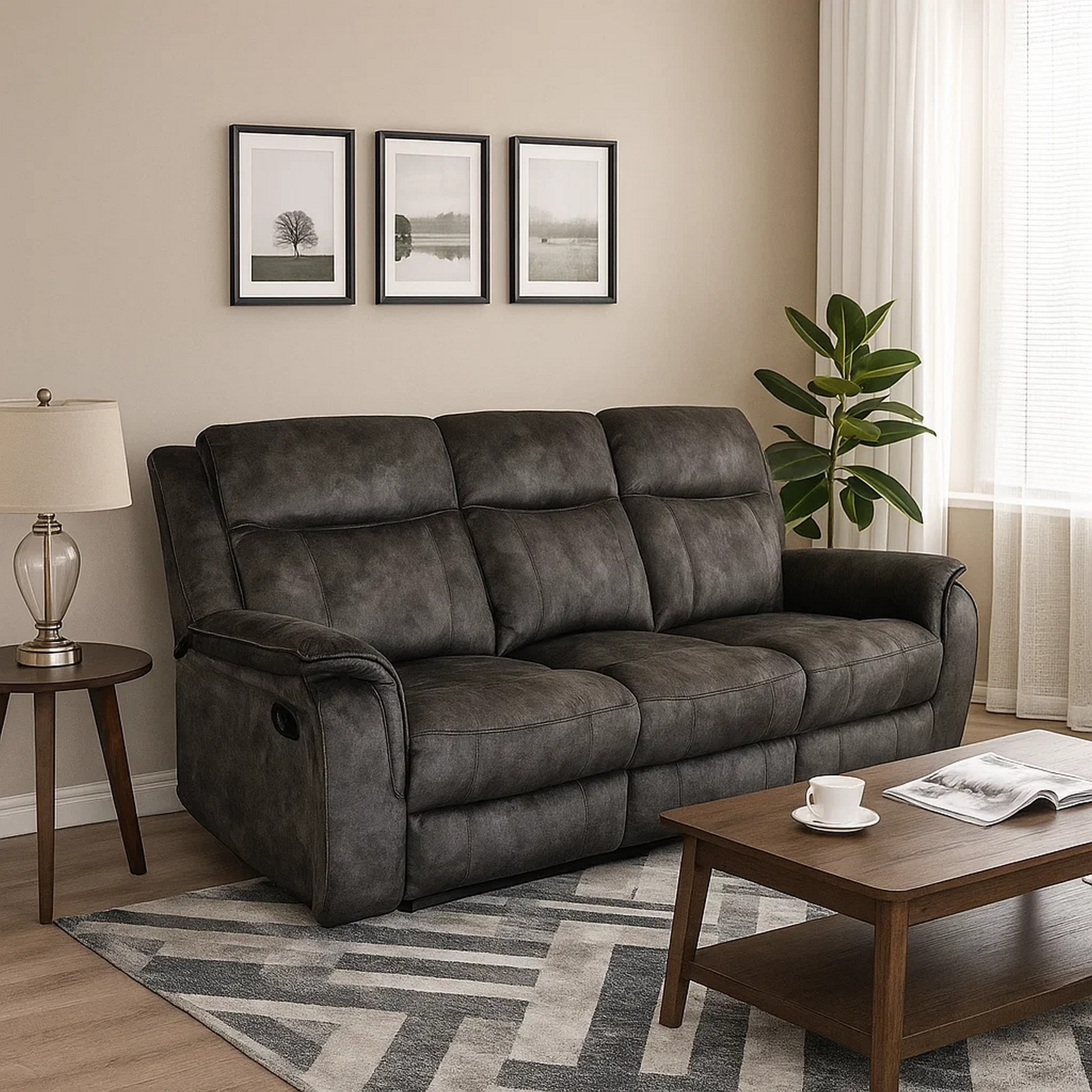 Harbor 82 Inch Sofa with Dual Power Recliners, Gray Faux Suede