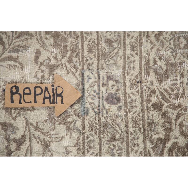 Hand Knotted Oriental 100% Wool Carpet Traditional Floral Beige & Ivories Mashad Area Rug - 12' 1'' X 9' 5''