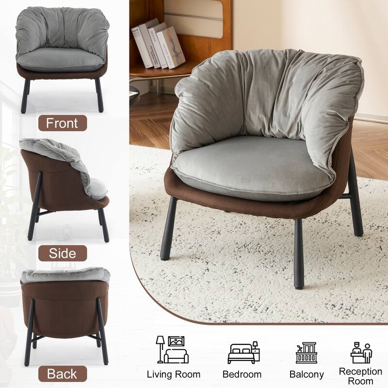 Modern Velvet Accent Chair with Wooden Frame and Black Metal Legs for Living Room or Lounge Seating - 27.4"L x 27"W x 29.1"H