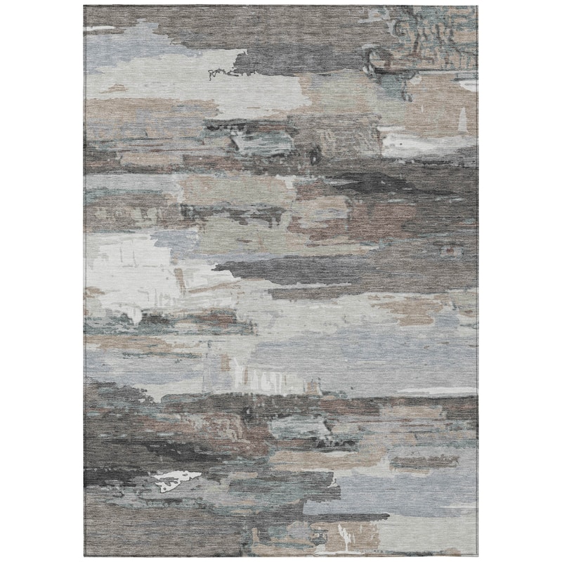 Machine Washable Indoor/ Outdoor Abstract Contemporary Chantille Rug