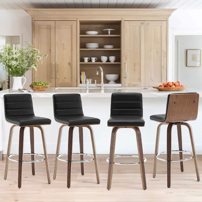 26"/29" Faux Leather Swivel Bar/Counter Stools, Set of 2/3 - Set of 4 - Black - Bar Height
