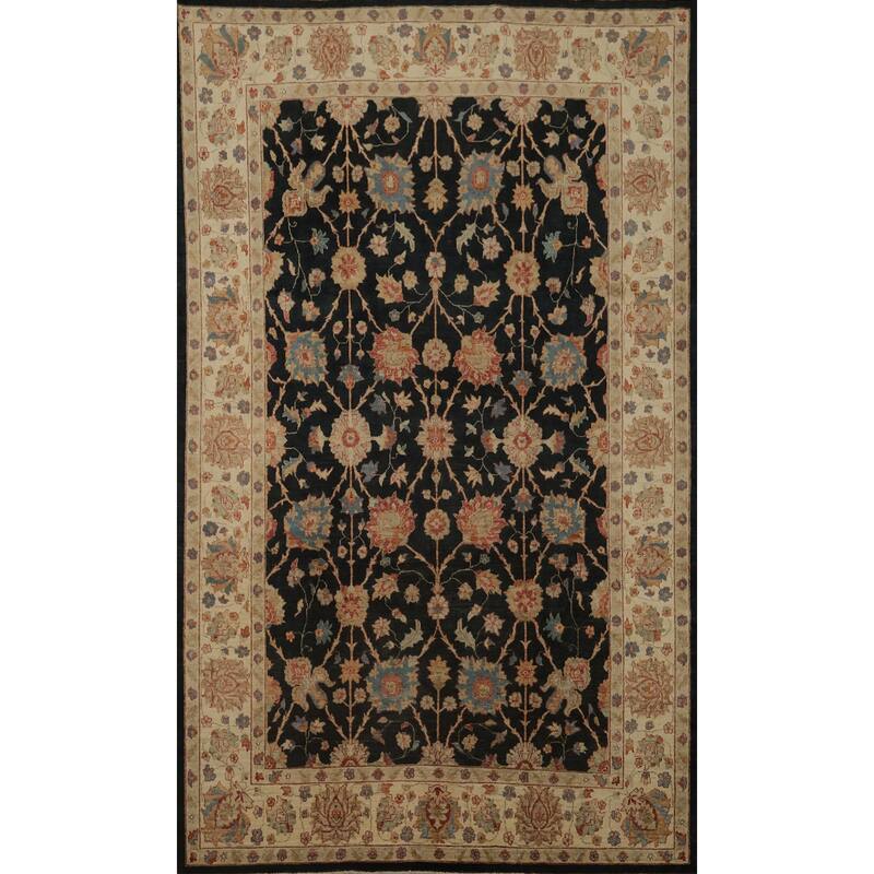 Hand Knotted Oriental 100% Wool Carpet Traditional All-Over Black Peshawar Area Rug - 10' 4'' X 7' 0''