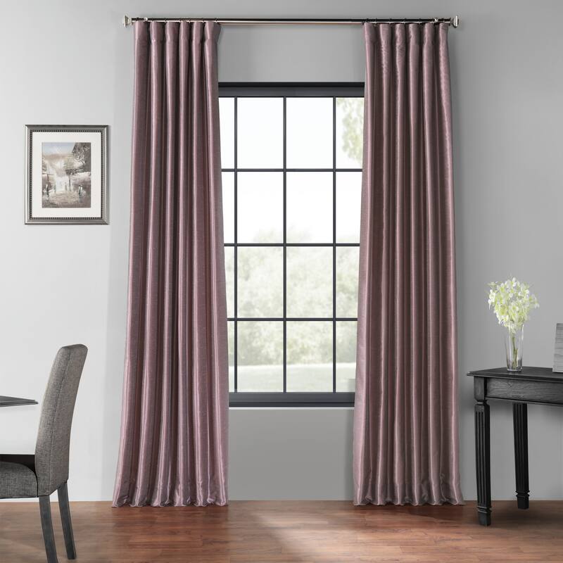 Exclusive Fabrics Blackout Textured Faux Dupioni Silk Curtains (1 Panel) - Luxurious Elegance and Superior Light Control - 50 X 96 - Smokey Plum