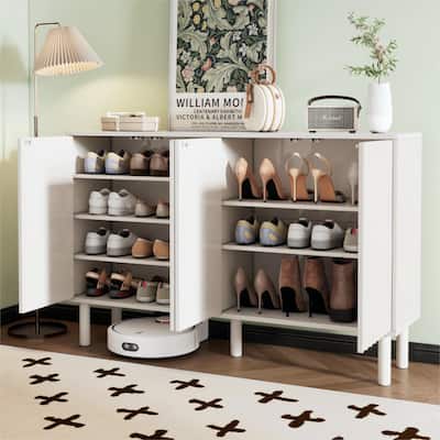 Cream Style Sideboard Buffet Cabinet with Fluted Doors, Large 4-Door Storage Cabinet with Adjustable Shelves