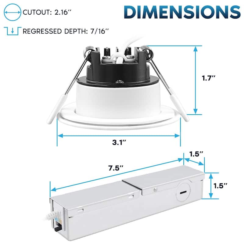 Luxrite 2 Inch LED Recessed Ceiling Light J-Box 8W 5CCT 660 Lumens Dimmable Wet Rated IC Rated ETL 12PK - 12 Pack