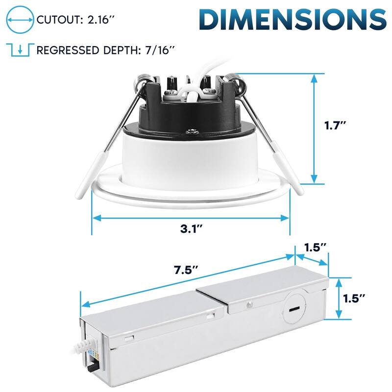Luxrite 2 Inch LED Recessed Ceiling Light J-Box 8W 5CCT 660 Lumens Dimmable Wet Rated IC Rated - 1 Pack