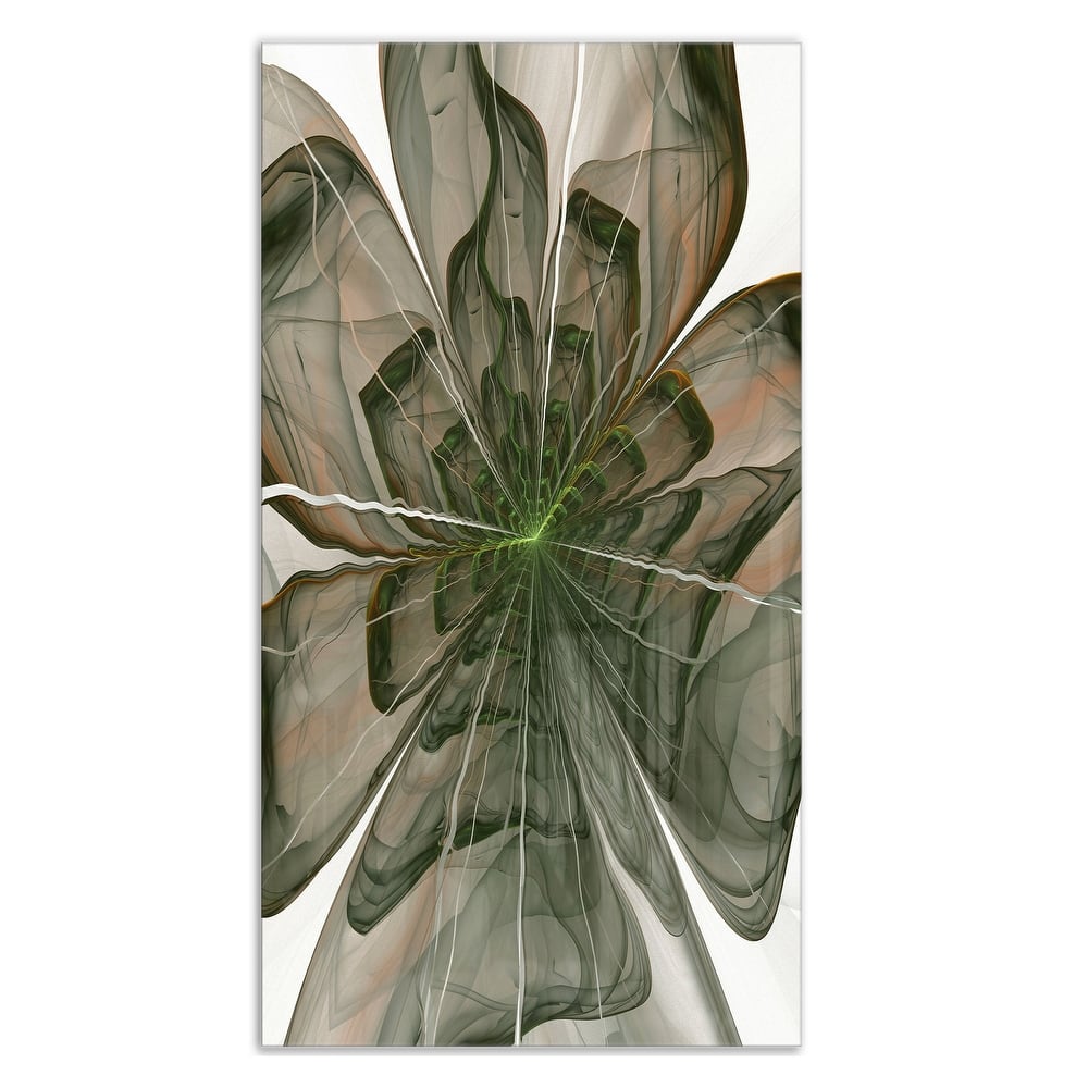 Symmetrical Green Fractal Flower - Modern Floral Glossy Metal Wall Art