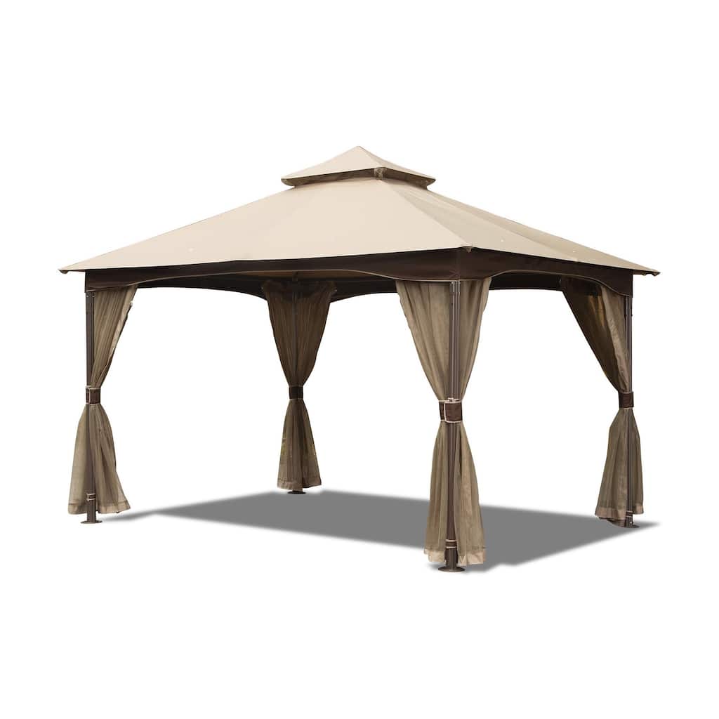 10x13 Foot Outdoor Gazebo with Mosquito Netting, Double Roof, Metal Frame, Waterproof Canopy for Backyard, Deck, or Garden