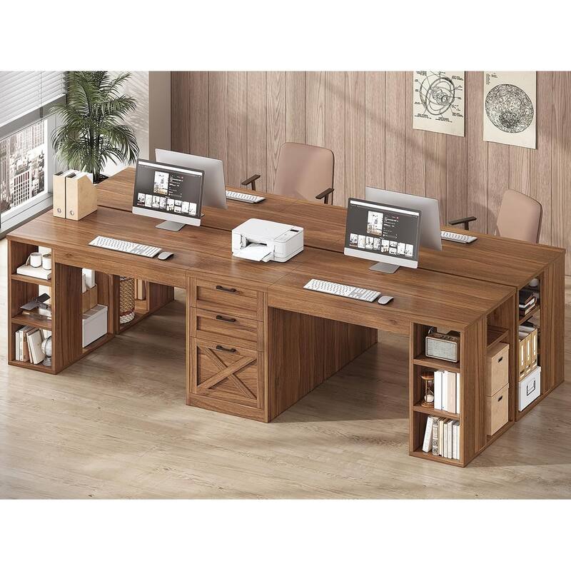 96.5" Computer Desk 3 Drawers Home Office Desk 8 Open Shelves