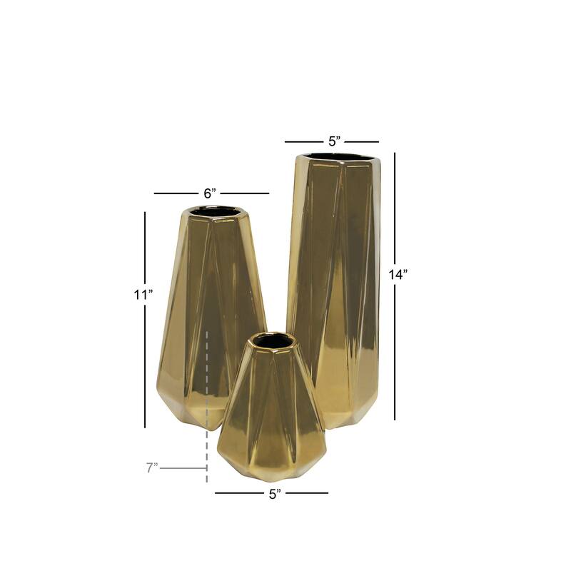 Gold, Silver or Gray Ceramic Geometric Vase (Set of 3) - S/3 7", 11", 15"H