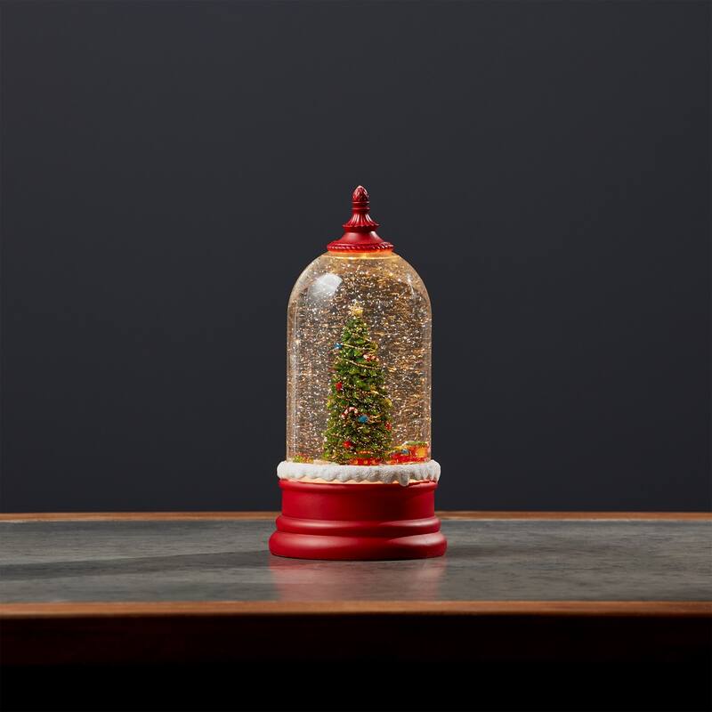10.5" Red & Green Lighted Christmas Snow Globe with Tree 6-Hour Timer