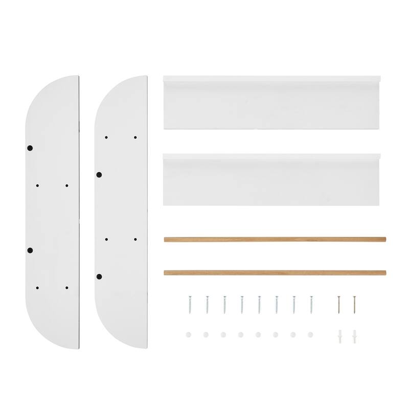 Danya B. Steiner White Rounded Contemporary 2-Tier Kids Wall-Mount Bookcase with Contrasting Wood-toned Rods