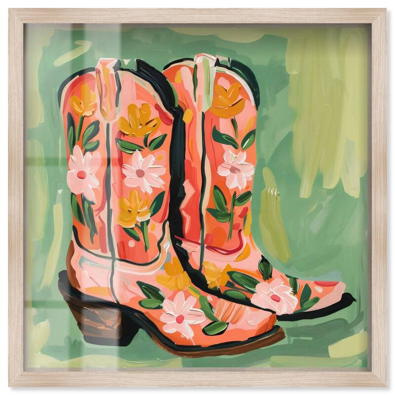 Wildflower Cowboy Boots Shadowbox by Art Remedy - Natural - 24" x 24"