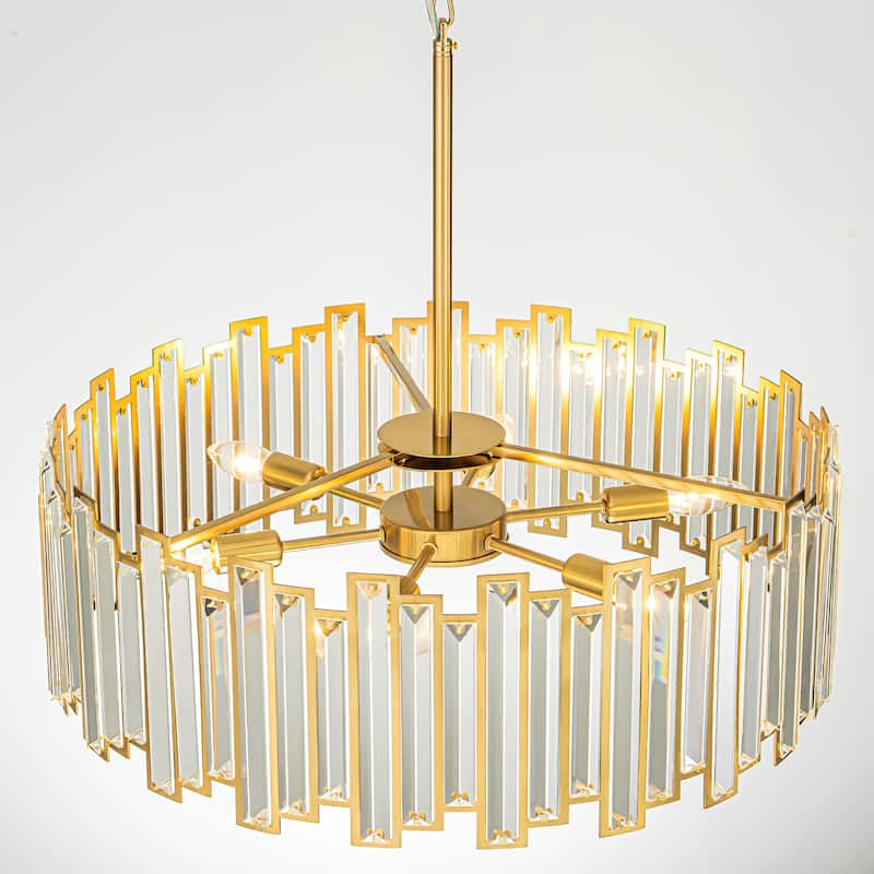 6-Light Modern Glam Crystal Chandelier Black/Gold Round Drum Chandelier for Dining Room