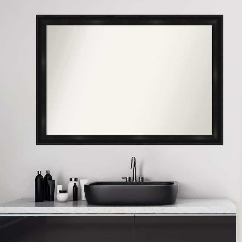 Non-Beveled Bathroom Wall Mirror - Grand Black Narrow Frame