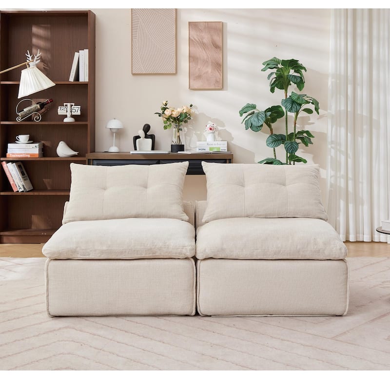 66" Upholstered 2-Seater Sofa with Neck & Waist Pillows