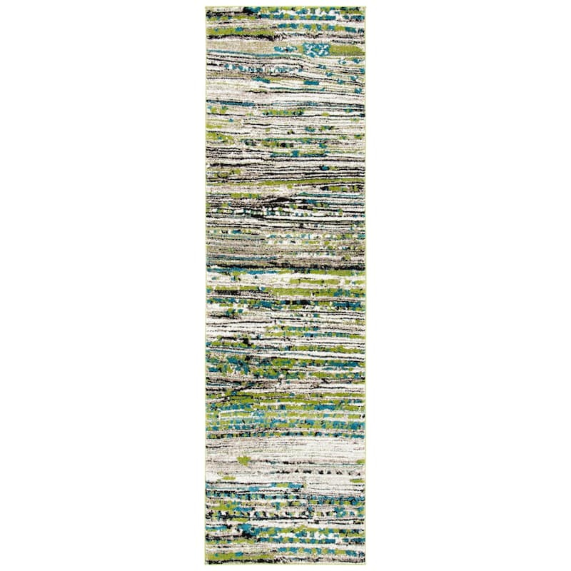 SAFAVIEH Porcello Neri Modern Multicolor Abstract Area Rug - 2'3" x 10' Runner - Cream/Green