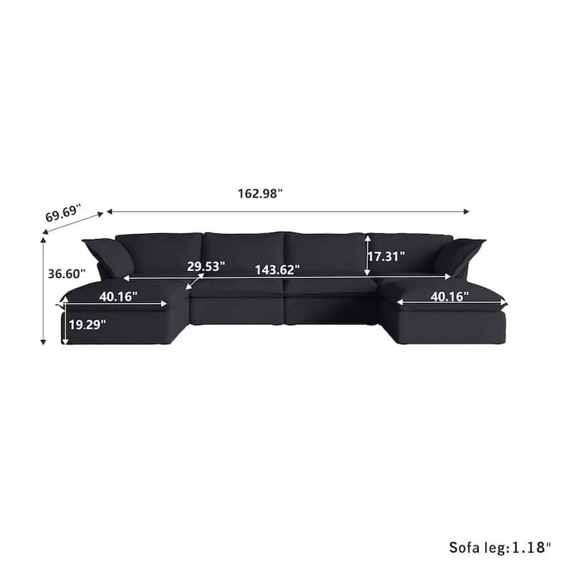 162''W Linen Blend Sectional Sofa with 2 Ottomans U-shaped Sofa Couch