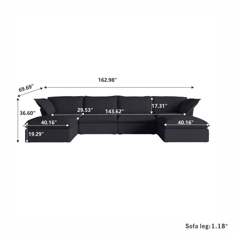 6 Piece U-shaped Velvet Upholstery Modular Sectional Sofa with 2 Ottoman