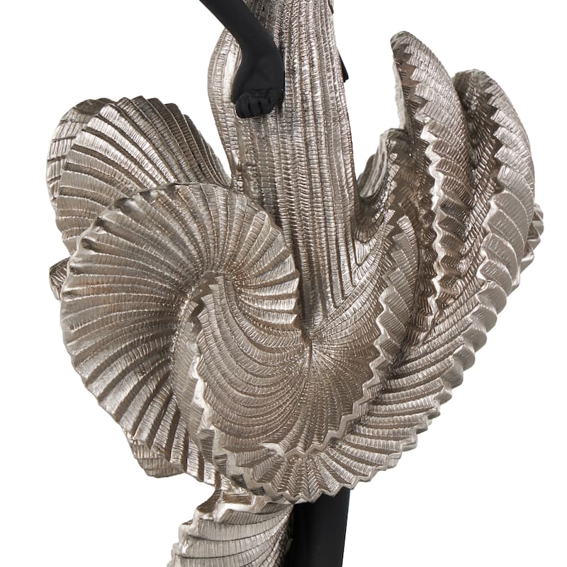 Black Polyresin Dancer Decorative Sculpture with Silver Dress - 6"W x 6"L x 14"H
